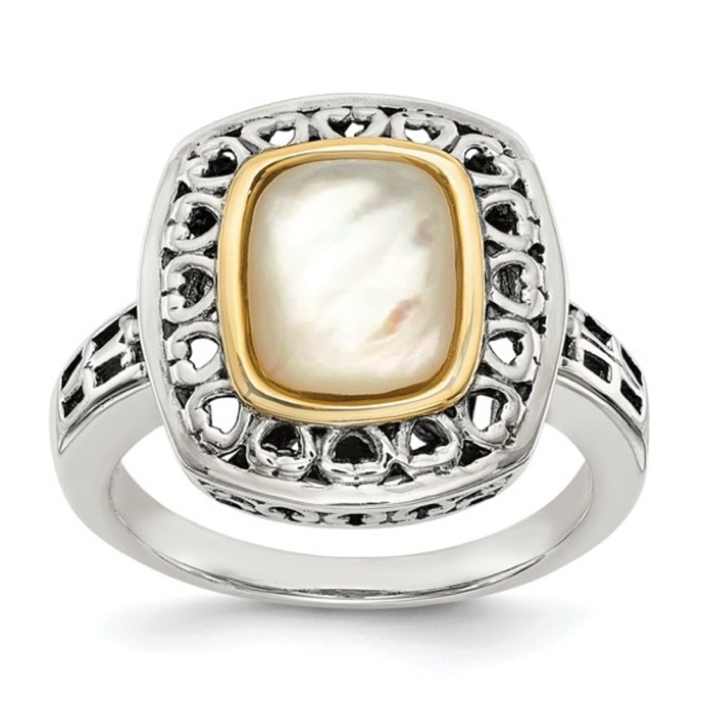 Shey Couture Antiqued Mother of Pearl Ring with 14K Gold Accents